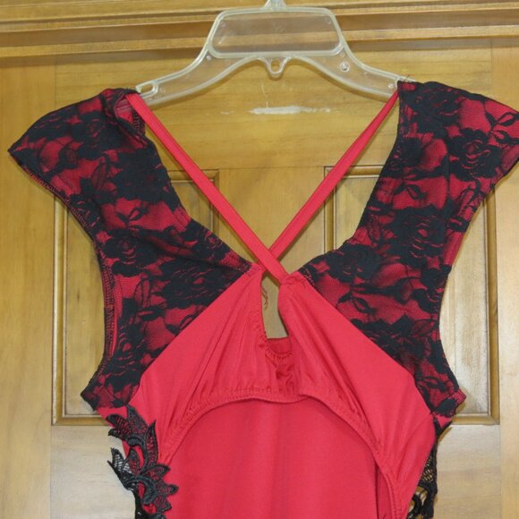 Red & Black Dance Costume Ballet No Tulle Open Back Size Adult S Child XL - Picture 6 of 7